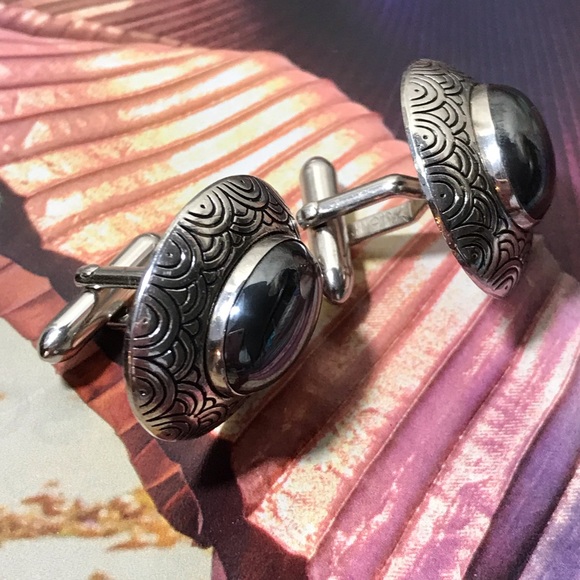 Men’s Hematite vintage silvertone cuff links nice - Picture 3 of 5